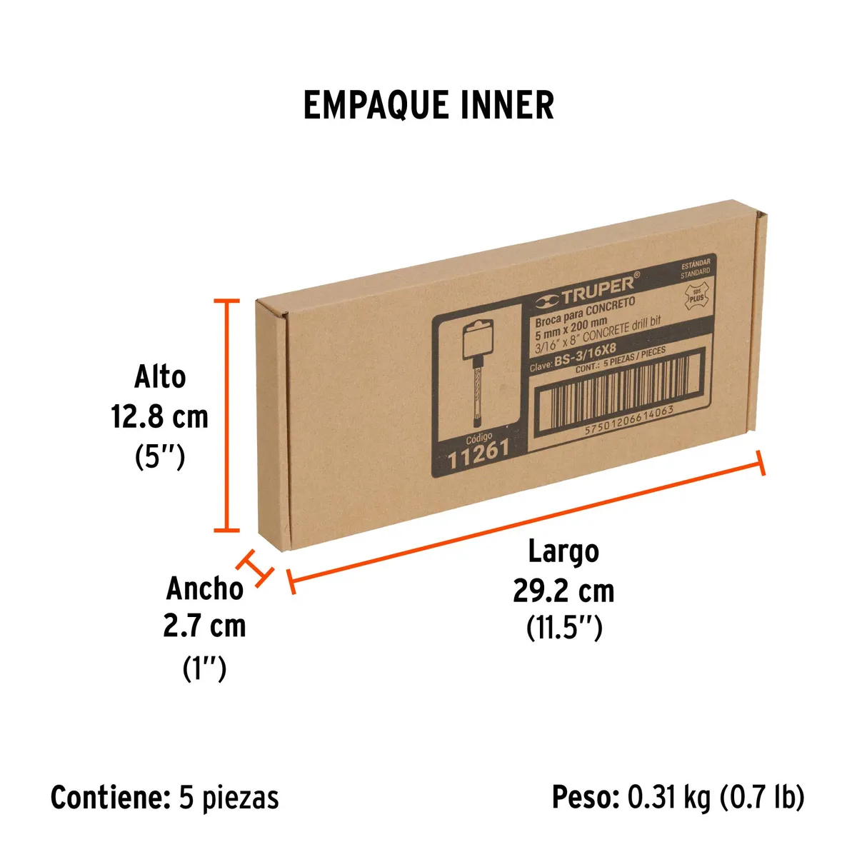 Broca SDS Plus 3/16" x 8" Truper - 11261