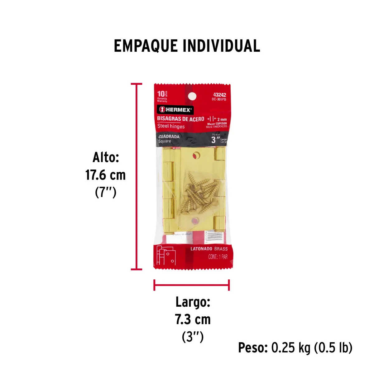 Bolsa con 2 Bisagras Cuadradas 3" Cabeza Plana Truper - 43242