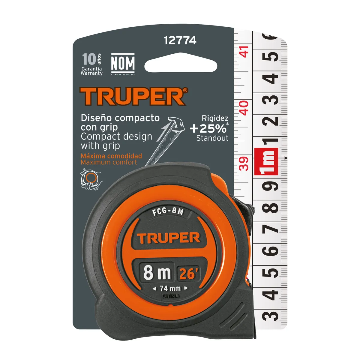 Flexómetro Contra Impactos 8 m Truper FCG-8M - 12774