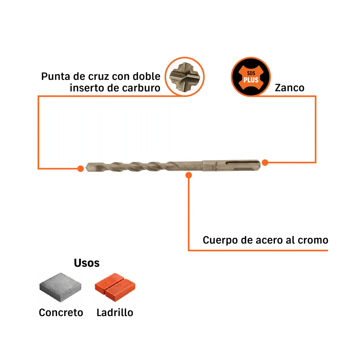 Broca SDS Plus 3/8" x 6" Truper - 11272