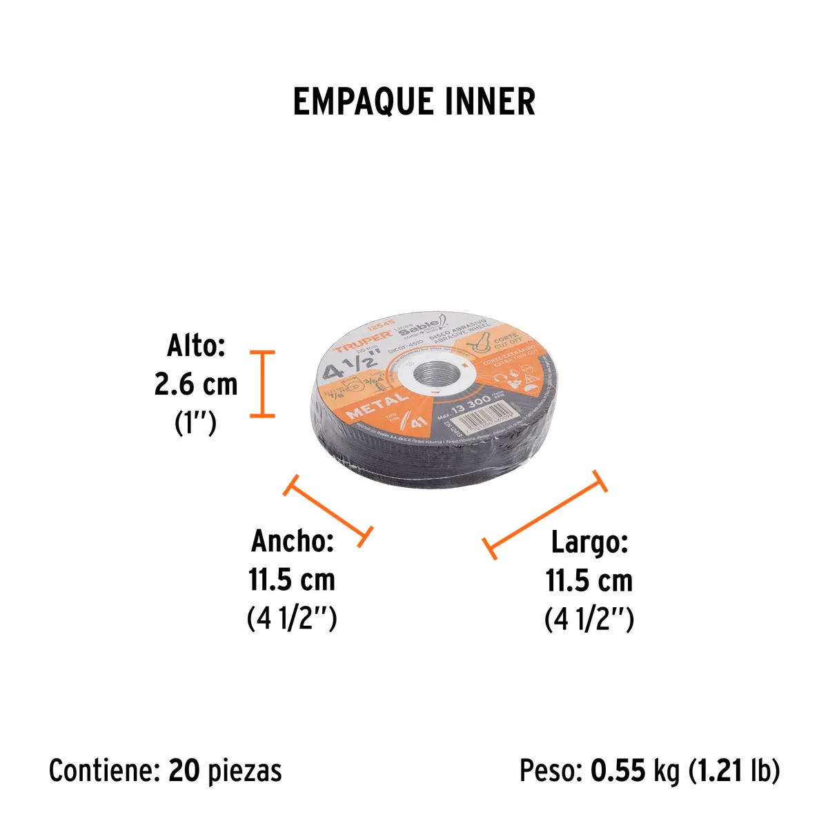 Disco Tipo 41 de 4 1/2" x 1 mm Fino Corte de Metal Truper - 12545
