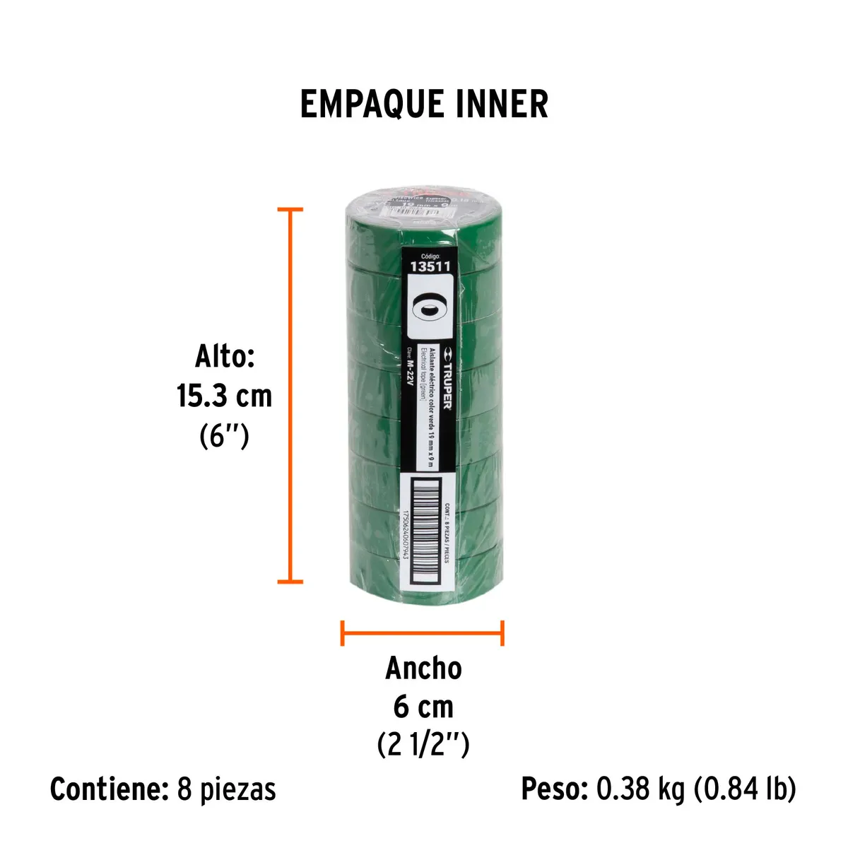 Cinta de Aislar 9 m x 19 mm Verde Truper - 13511