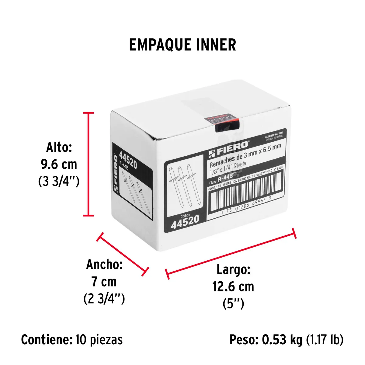 Bolsa con 50 Remaches 1/8" x 1/4" Ala 1/4" Truper - 44520