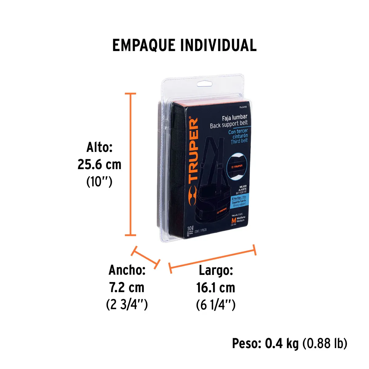Faja Lumbar con Tercer Cinturón Talla M Truper - 14216