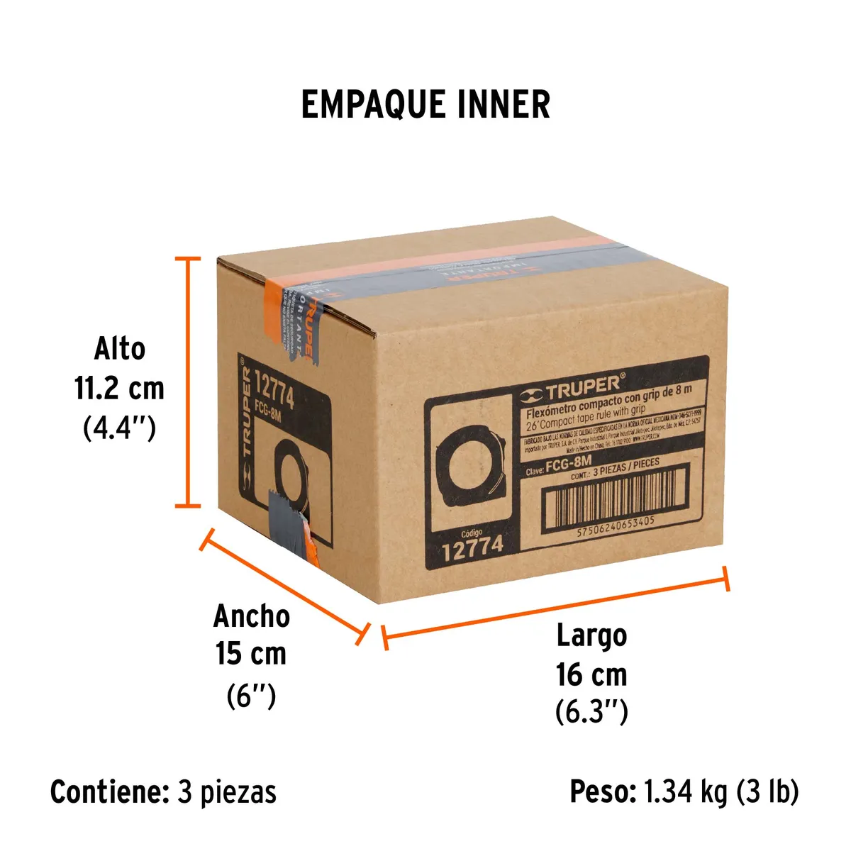 Flexómetro Contra Impactos 8 m Truper FCG-8M - 12774