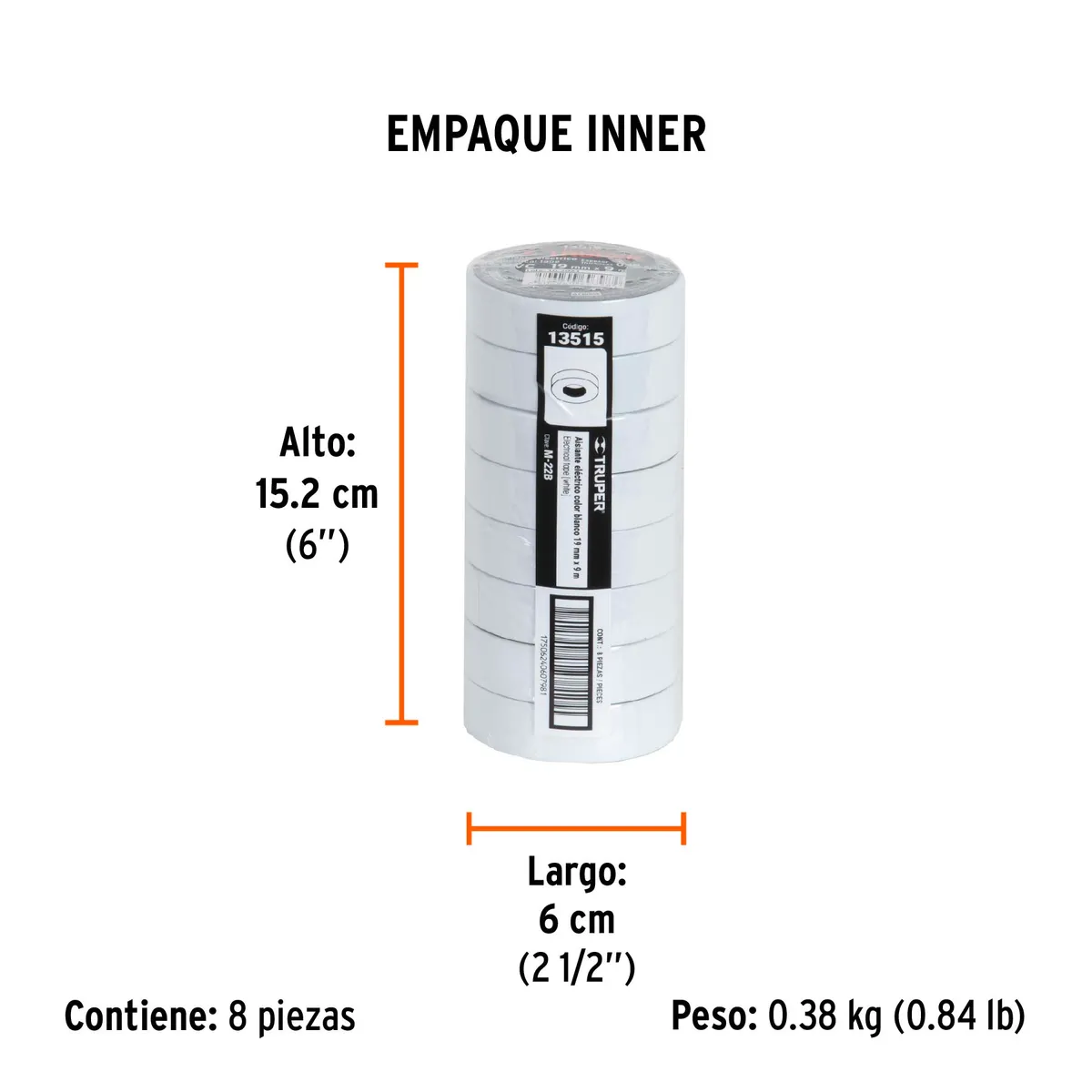 Cinta de Aislar 9 m x 19 mm Blanca Truper - 13515