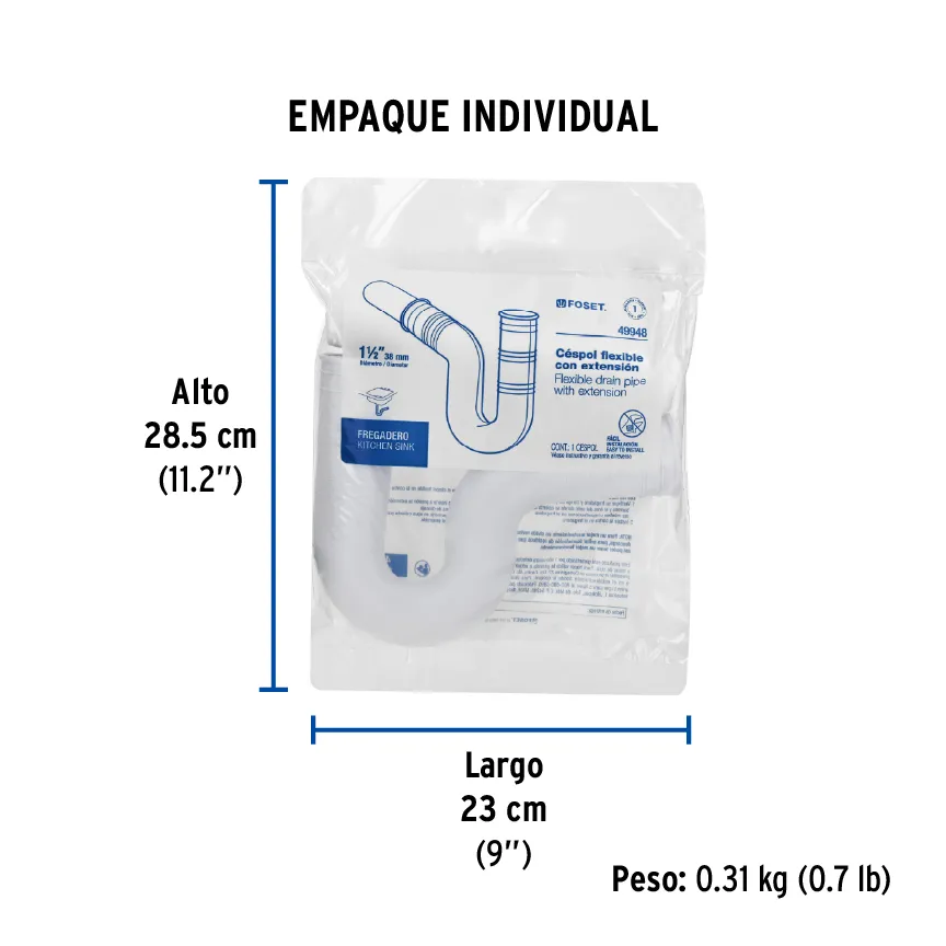 Céspol Flexible 1 1/2" con Extensión para Fregadero Foset - 49948