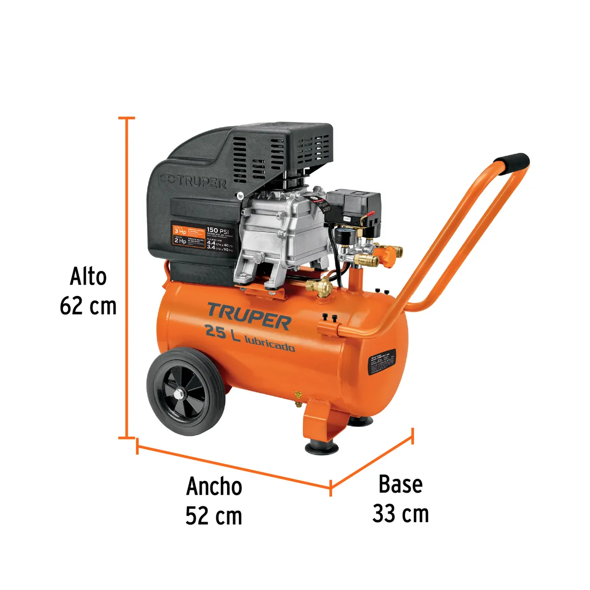 Compresor Lubricado 25 L 3 HP Horizontal 127 V Truper - 15006