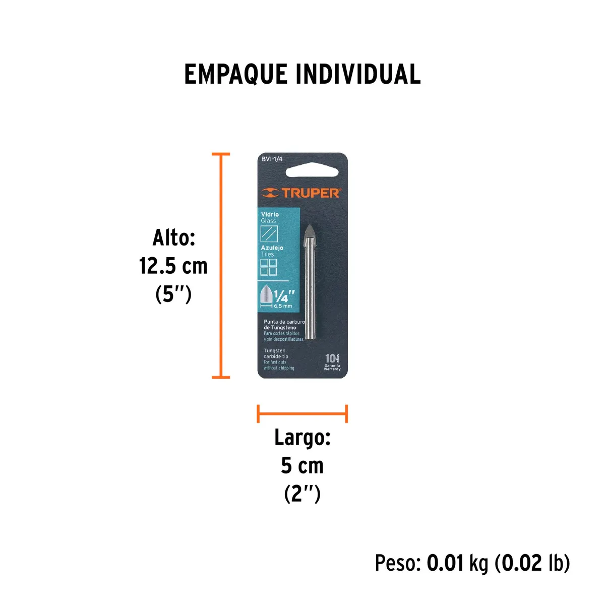 Broca para Vidrio y Azulejo 1/4" Truper - 11702