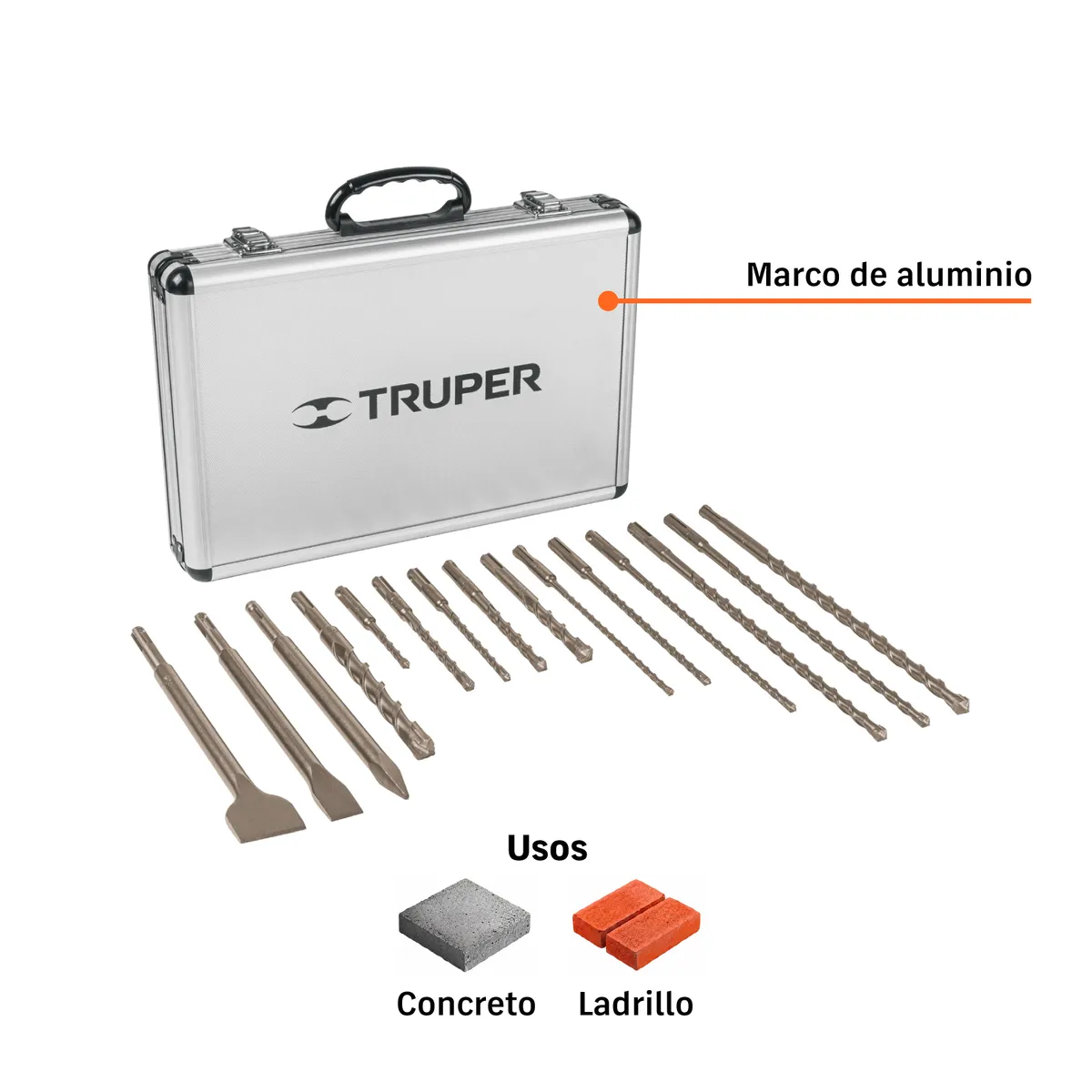 Juego de 15 Brocas y Cinceles SDS con Estuche Truper - 11897