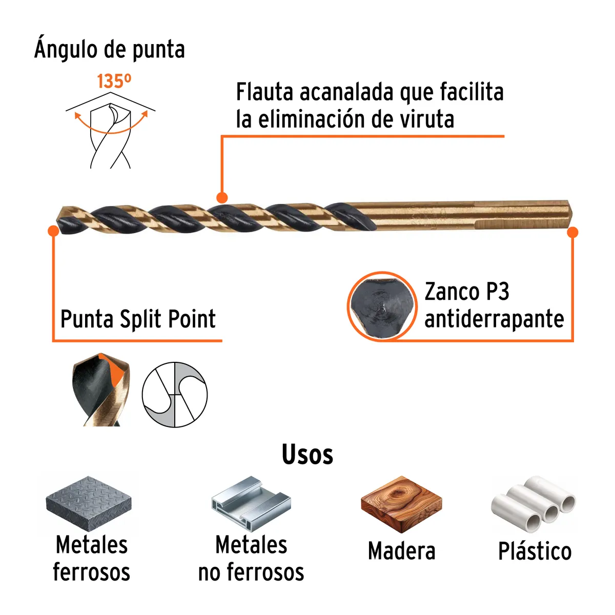 Broca HSS 7/32" Trugold para Metal Truper Expert - 11130