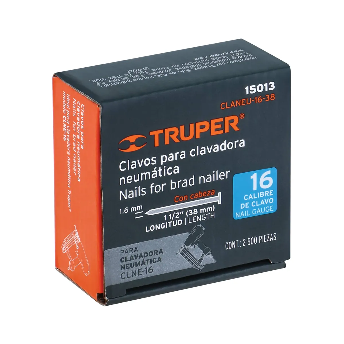 Caja con 2500 Clavos Calibre 16 de 38 mm para CLNE-16 Truper - 15013