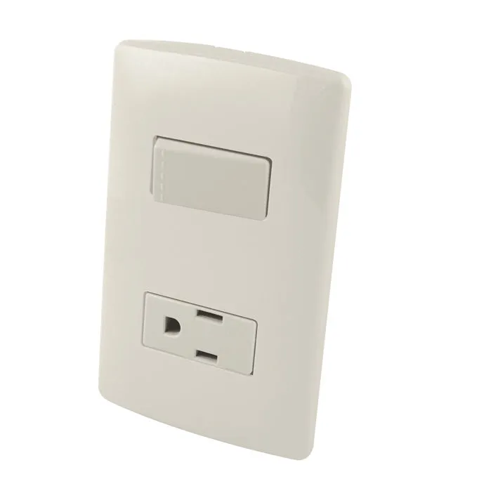 Contacto Aterrizado y Apagador Sencillo de Tecla con Placa de Plástico Blanco AKSI - 118354