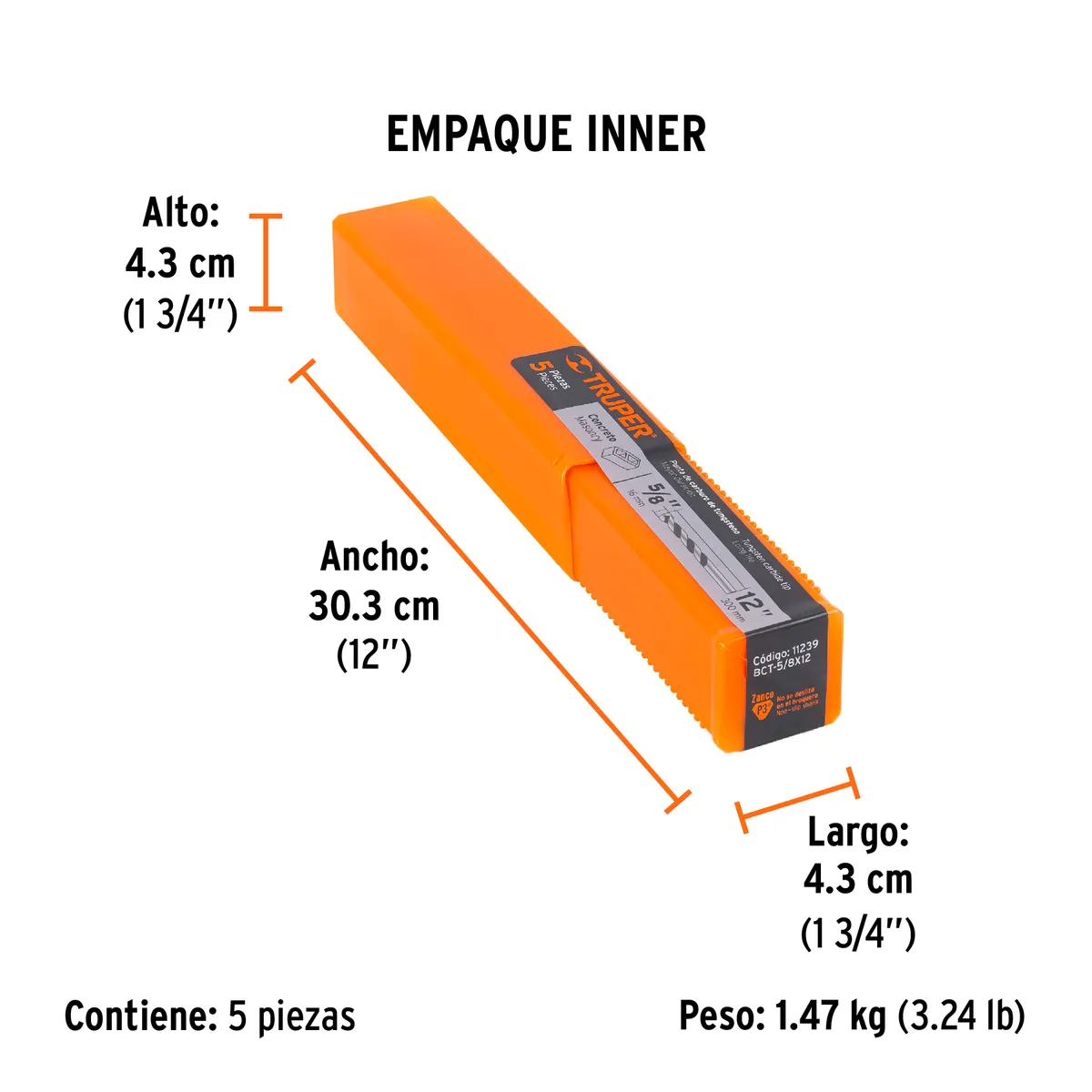 Broca para Concreto 5/8" x 12" Truper - 11239