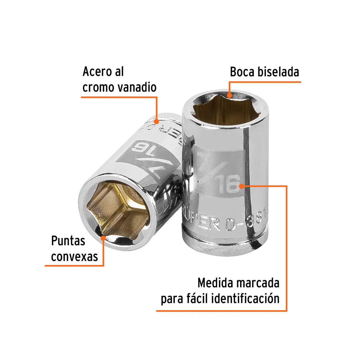 Dado de 7/16" 6 Puntas Cuadro 3/8" Truper - 13608