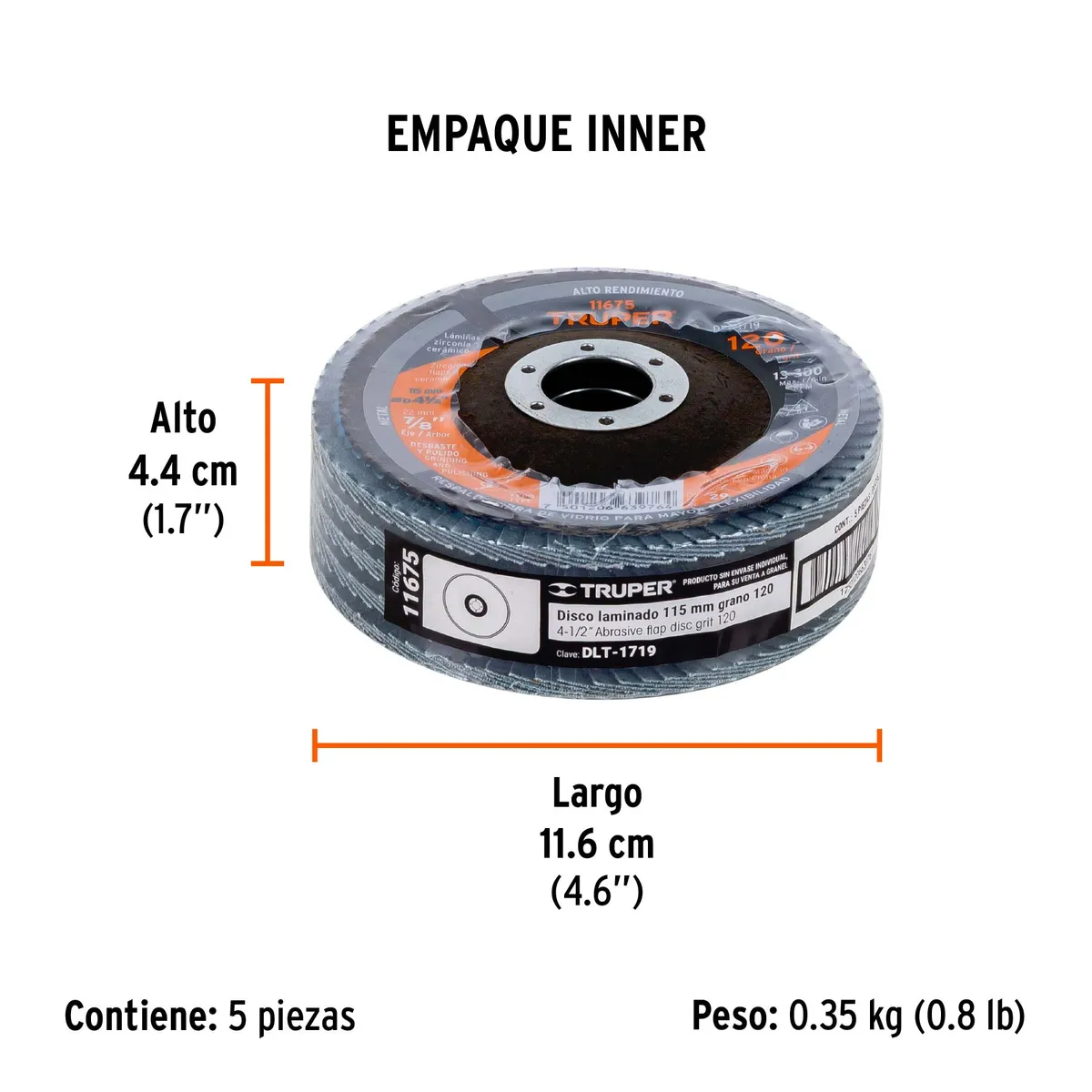 Disco Laminado Centro 7/8" Grano 120 de 4 1/2" Truper - 11675