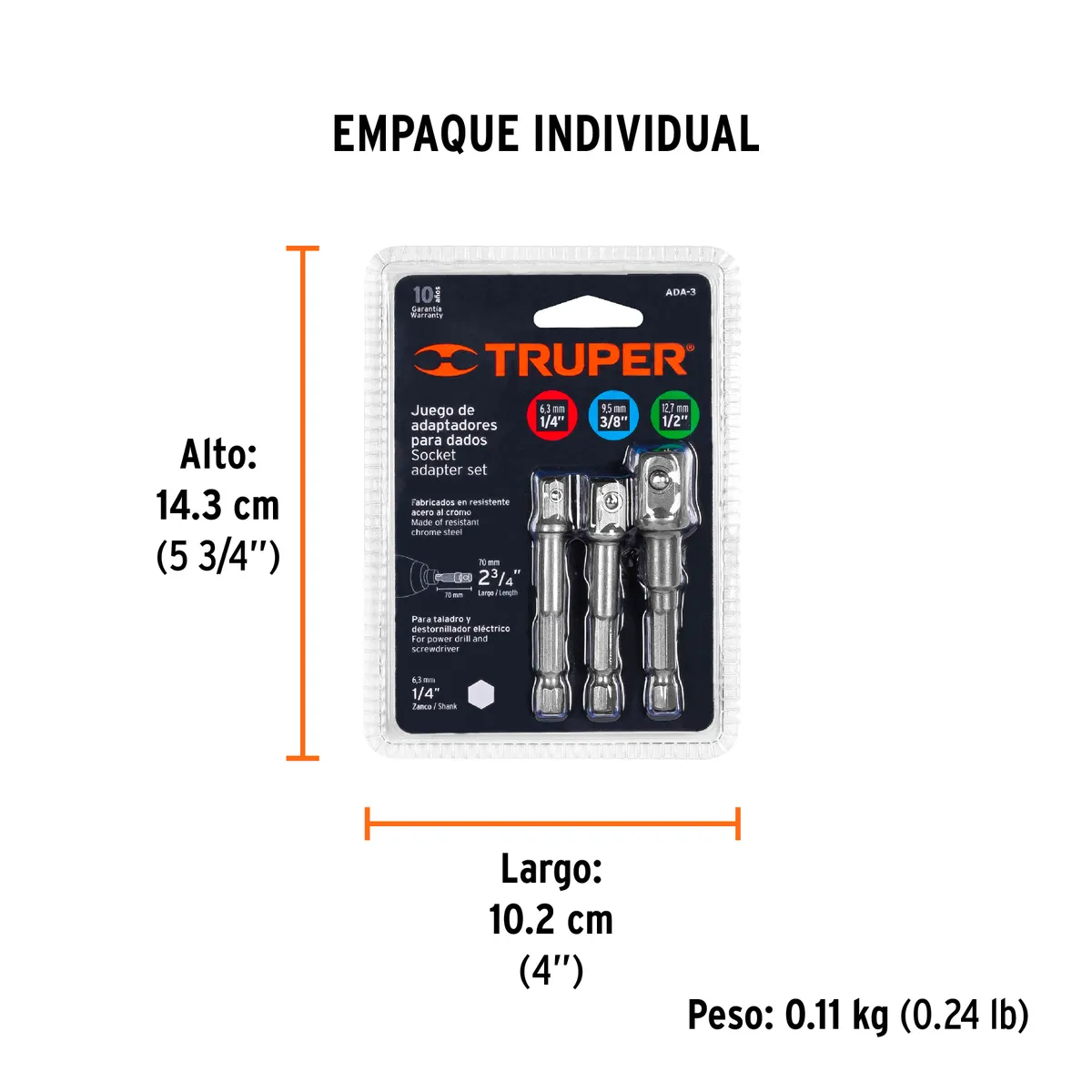Juego de 3 Adaptadores para Dados 1/4", 3/8" y 1/2" Truper - 10752