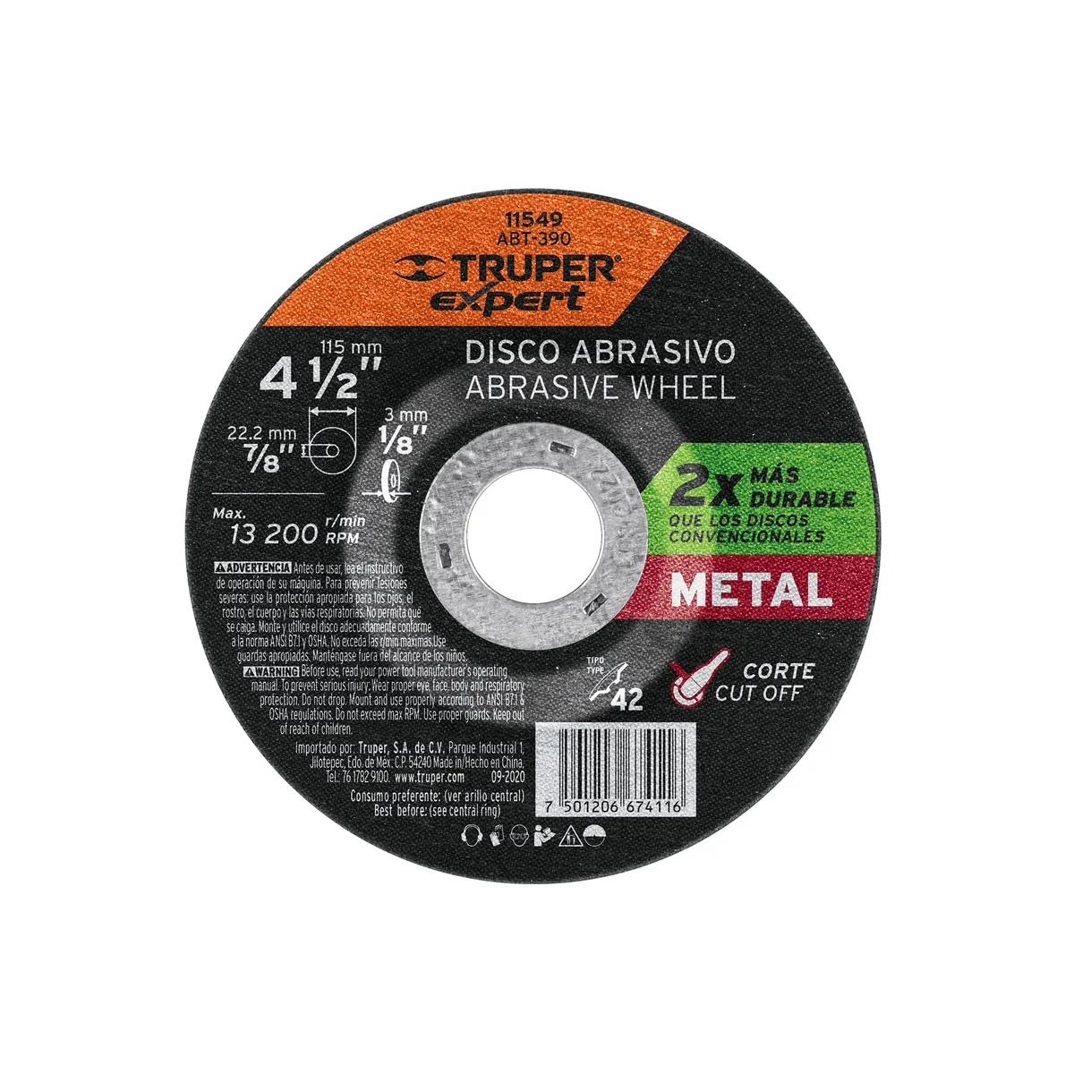 Disco de Corte para Metal Tipo 42 de 4 1/2" x 3.2 mm Truper - 11549