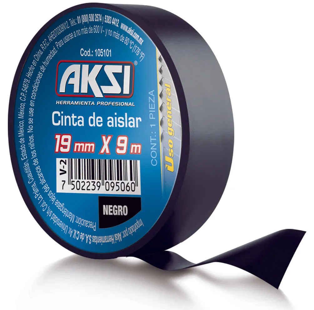 Cinta de Aislar Negra 19 mm x 9 Metros AKSI - 105101