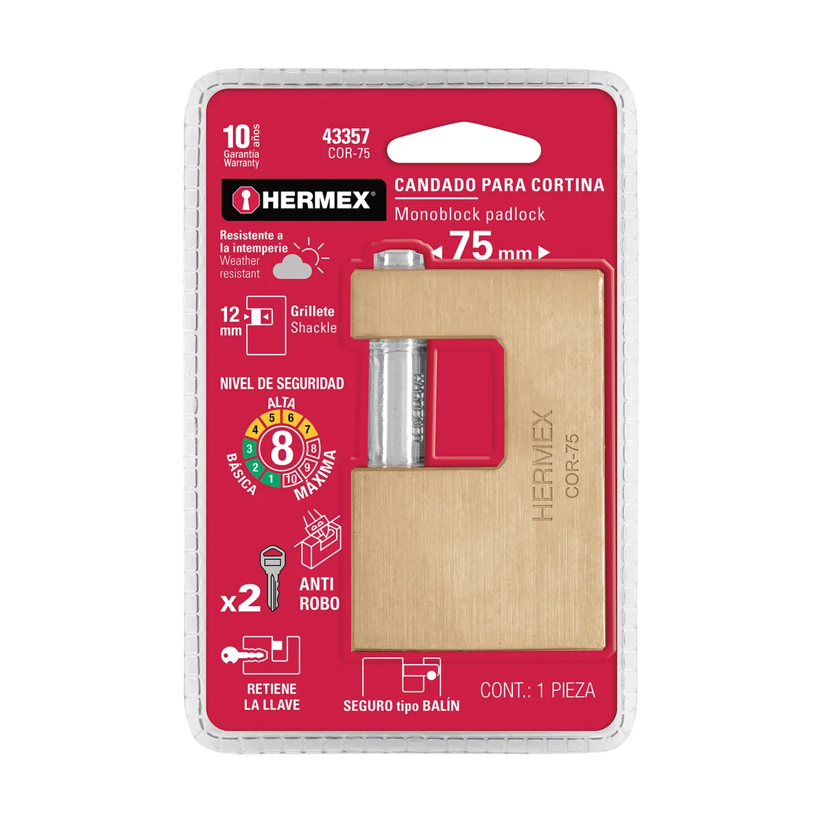 Candado Antipalanca 75 mm Hermex - 43357