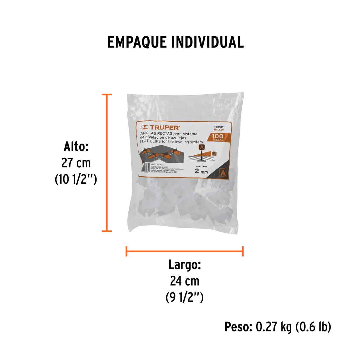 Bolsa con 100 Anclas de 2 mm Truper - 100517