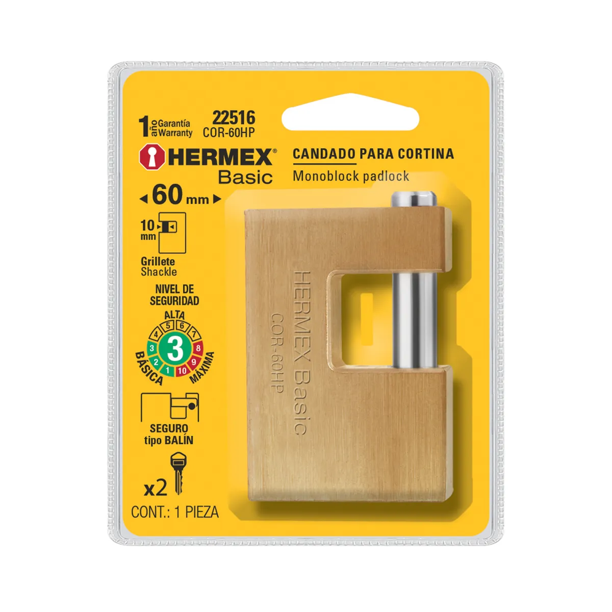 Candado Antipalanca 60 mm Hierro COR-60HP Truper - 22516