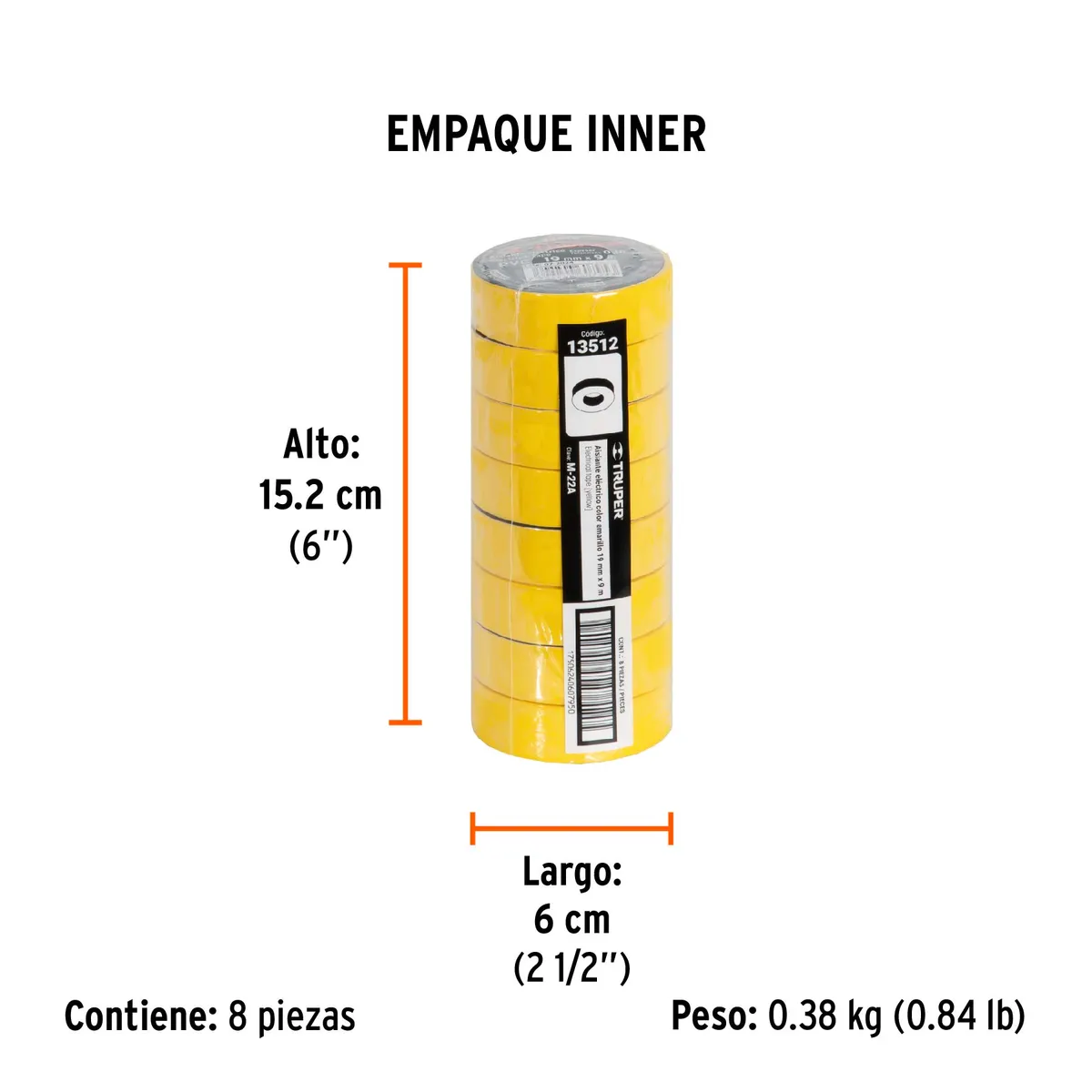 Cinta de Aislar 9 m x 19 mm Amarilla Truper - 13512