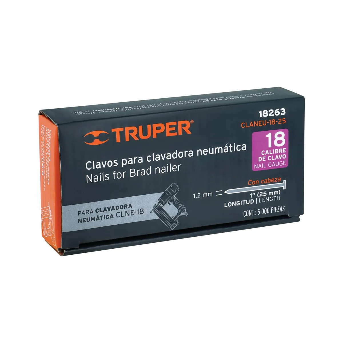 Caja con 5000 Clavos Calibre 18 de 25 mm Truper - 18263