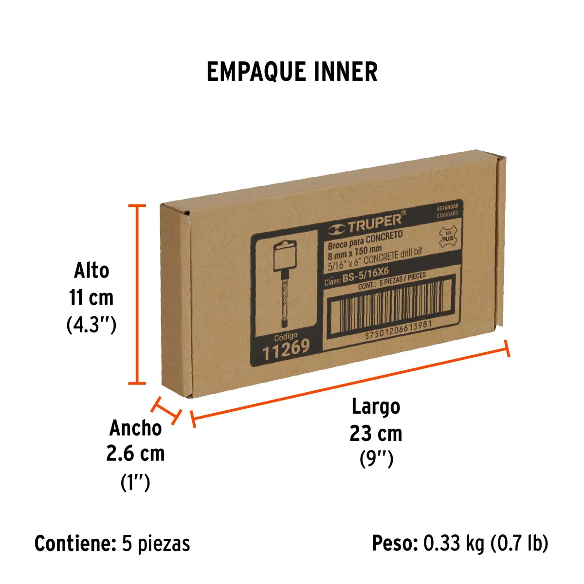 Broca SDS Plus 5/16" x 6" Truper - 11269