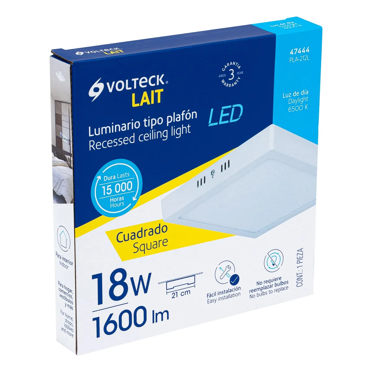 Luminario LED de Plafón 18 W Cuadrado Blanco Volteck - 47444