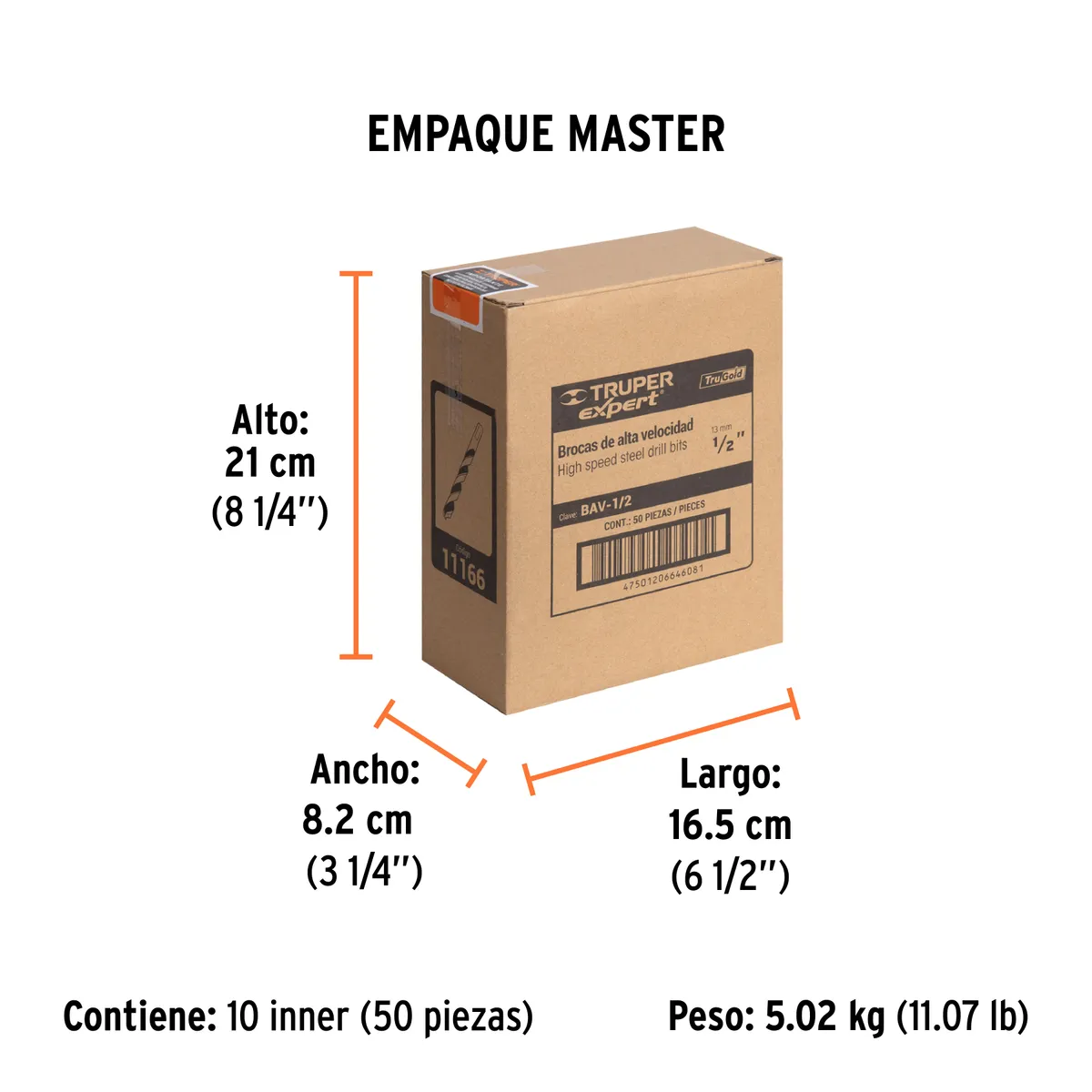 Broca HSS 1/2" Trugold para Metal Truper Expert - 11166