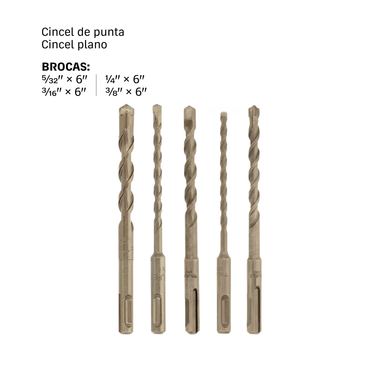 Juego de 5 Brocas para Concreto SDS Plus Truper - 102364