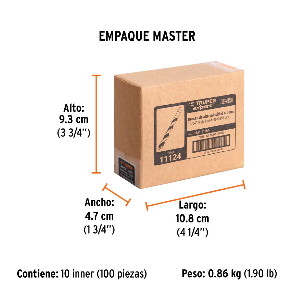 Broca HSS 11/64" Trugold para Metal Truper Expert - 11124