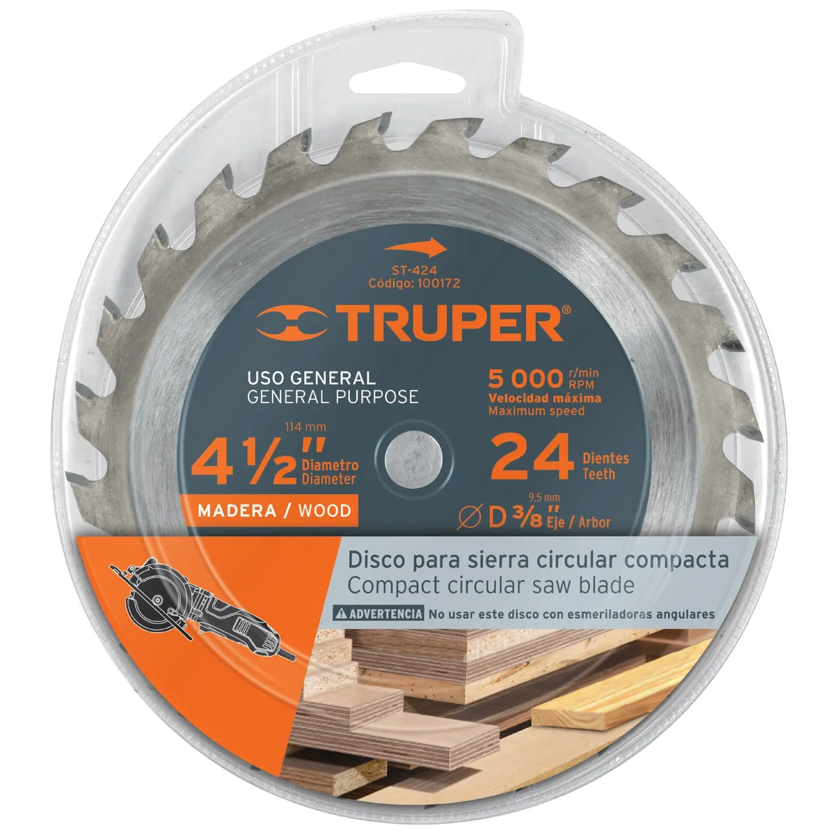 Disco Sierra 4 1/2" para Madera 24 Dientes Eje 3/8" Truper - 100172