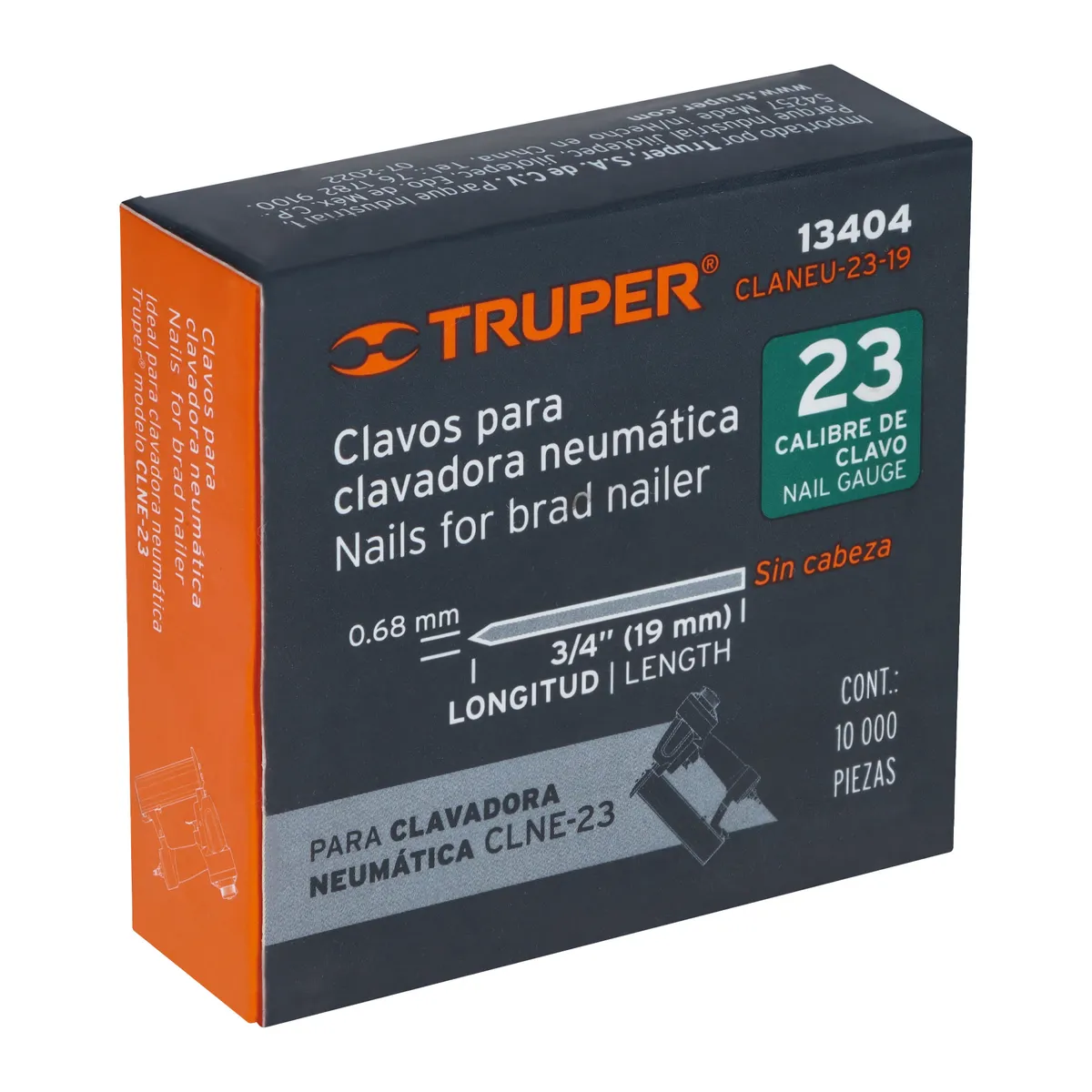 Caja con 10000 Clavos Calibre 23 de 19 mm Truper - 13404