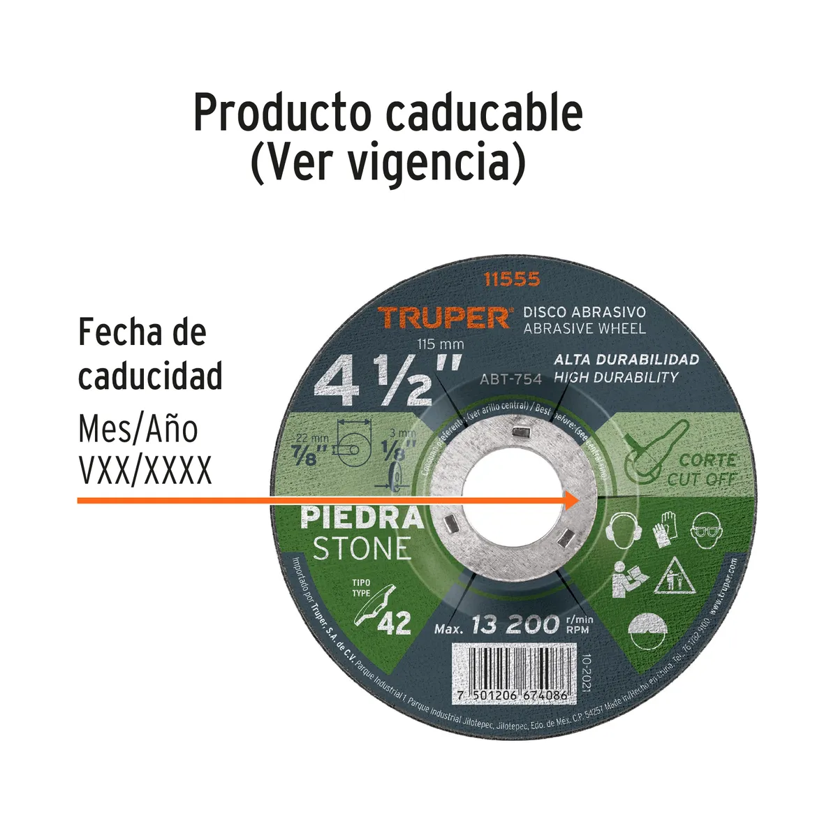 Disco Tipo 42 de 4 1/2" para Corte de Piedra Truper - 11555