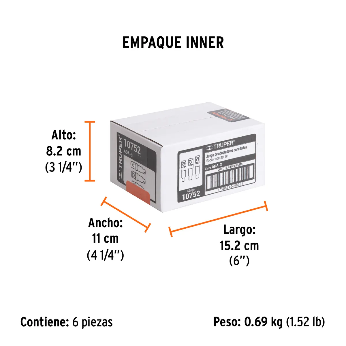 Juego de 3 Adaptadores para Dados 1/4", 3/8" y 1/2" Truper - 10752