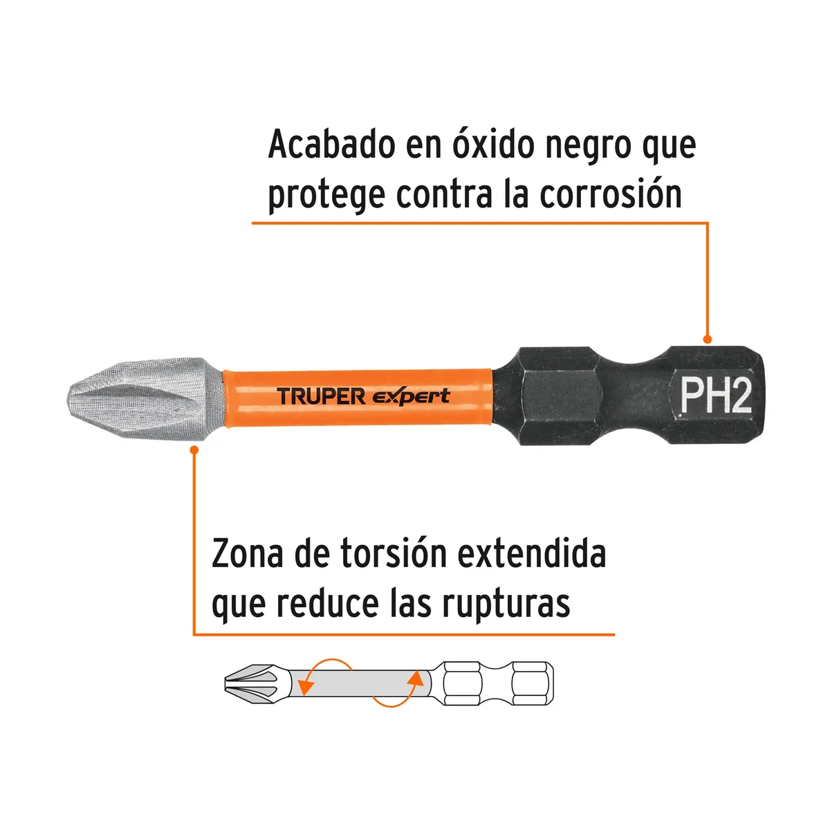 Estuche con 5 Puntas de Cruz PH2 de Impacto Largo 2" Truper - 100820