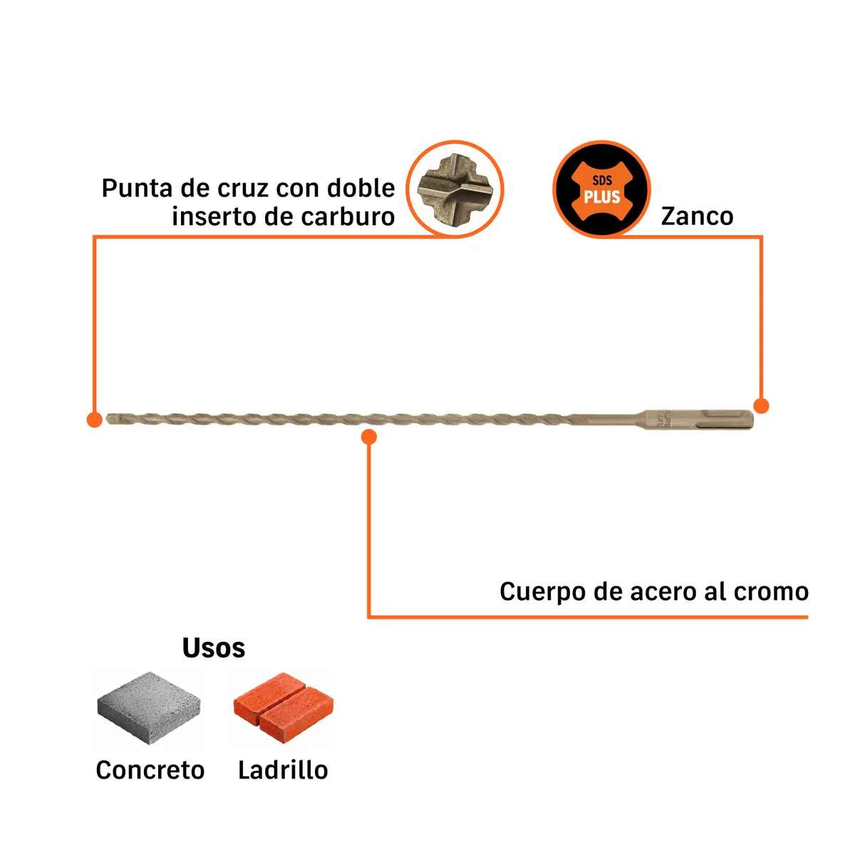 Broca SDS Plus 1/4" x 12" Truper - 101144