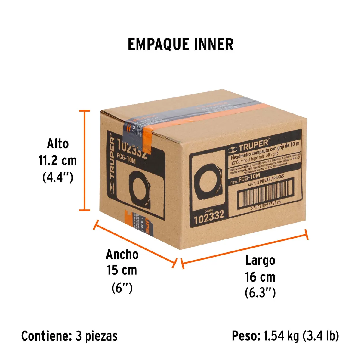 Flexómetro Compacto Contra Impactos 10 m x 25 mm Truper - 102332