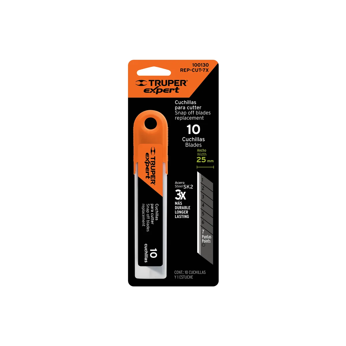 Estuche con 10 Cuchillas Truper Expert SK2 de 25 mm - 100130