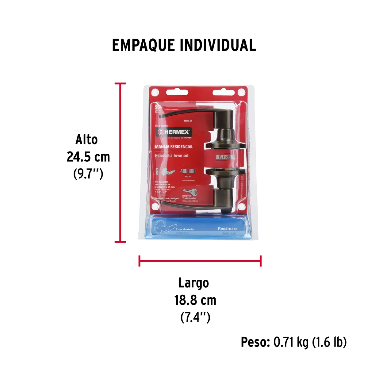 Cerradura de Manija Turín para Recámara CEMA-2 Truper - 43661