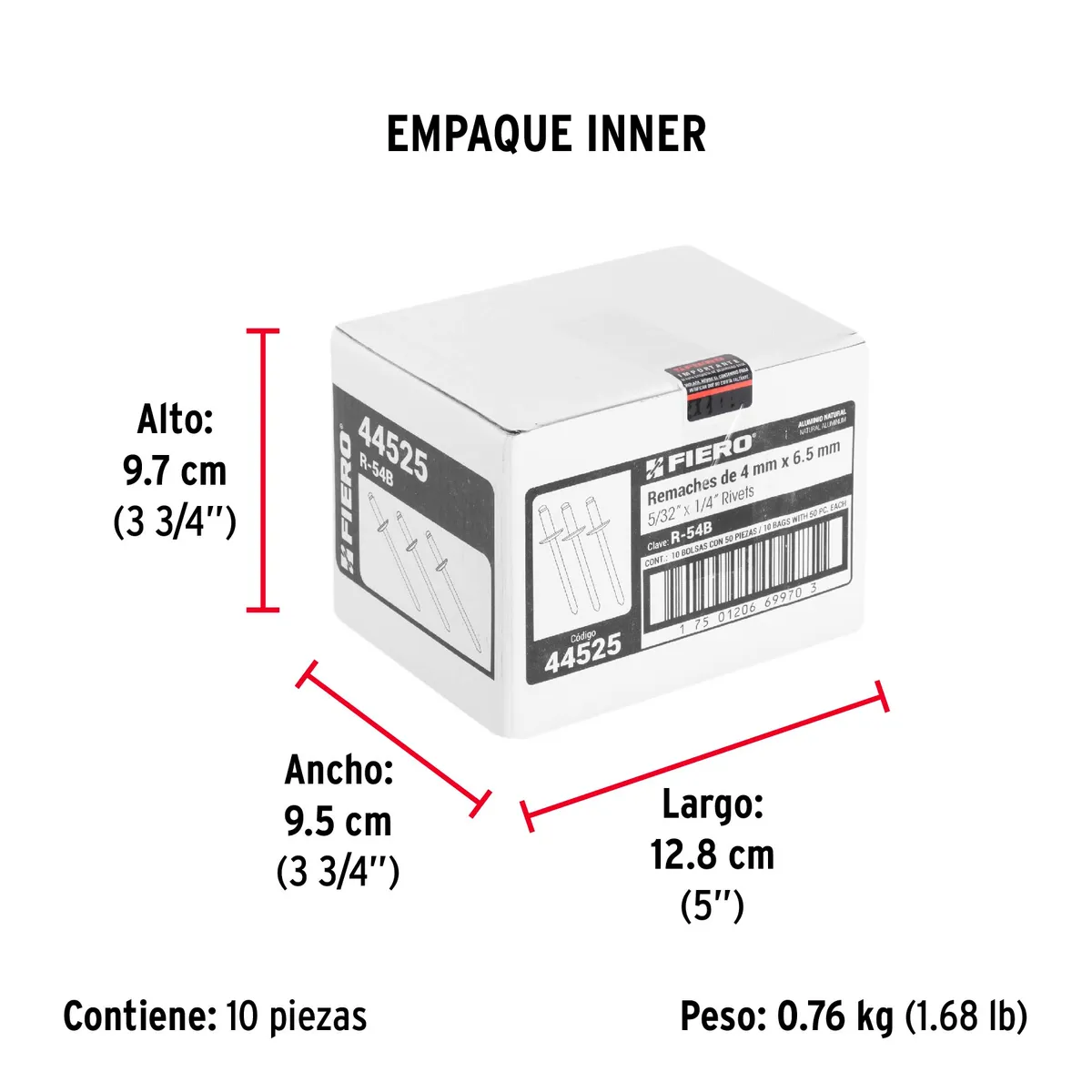 Bolsa con 50 Remaches 5/32" x 1/4" Ala 5/16" Truper - 44525