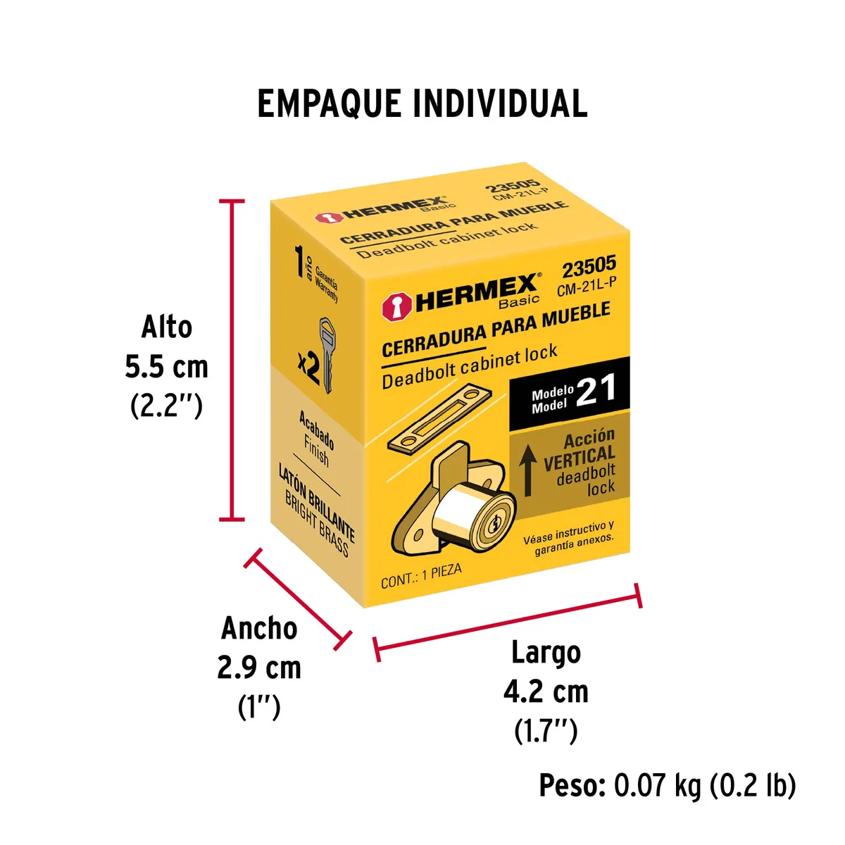 Cerradura para Mueble MOD-21 Latón Hermex - 23505