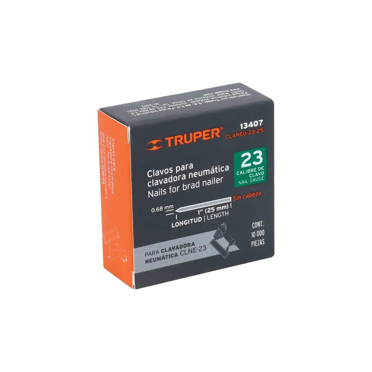 Caja con 10000 Clavos Calibre 23 de 25 mm Truper - 13407