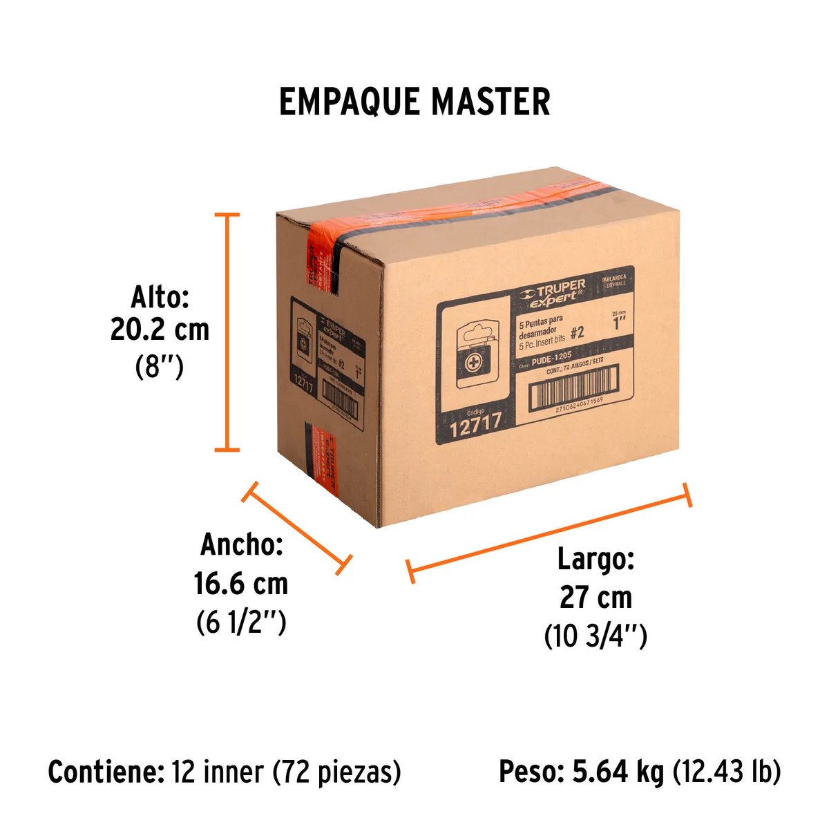 Estuche con 5 Puntas de Cruz PH2 para Muro de Yeso 1" Truper - 12717