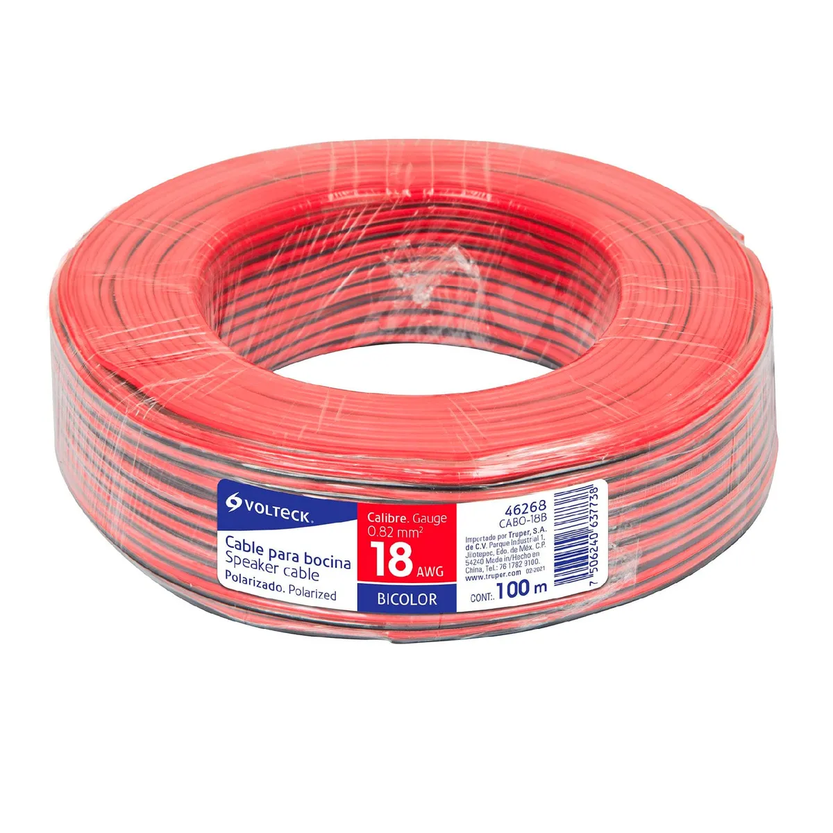Cable Polarizado Bicolor para Bocina Calibre 18 Volteck - Tramo de 5 Metros