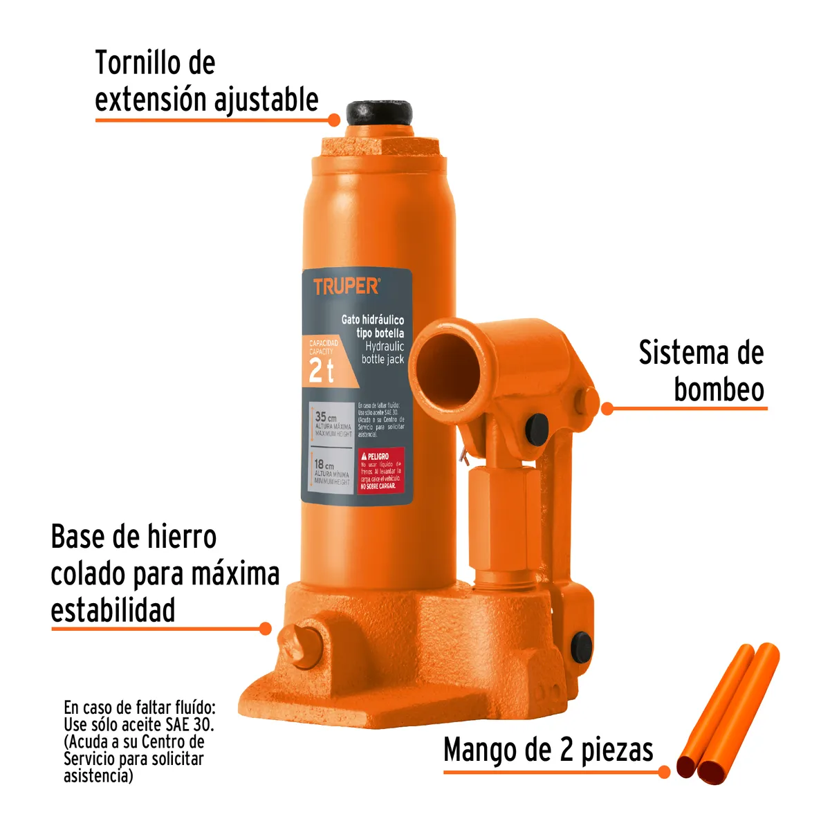 Gato Hidráulico de Botella 2 Toneladas Truper - 14810