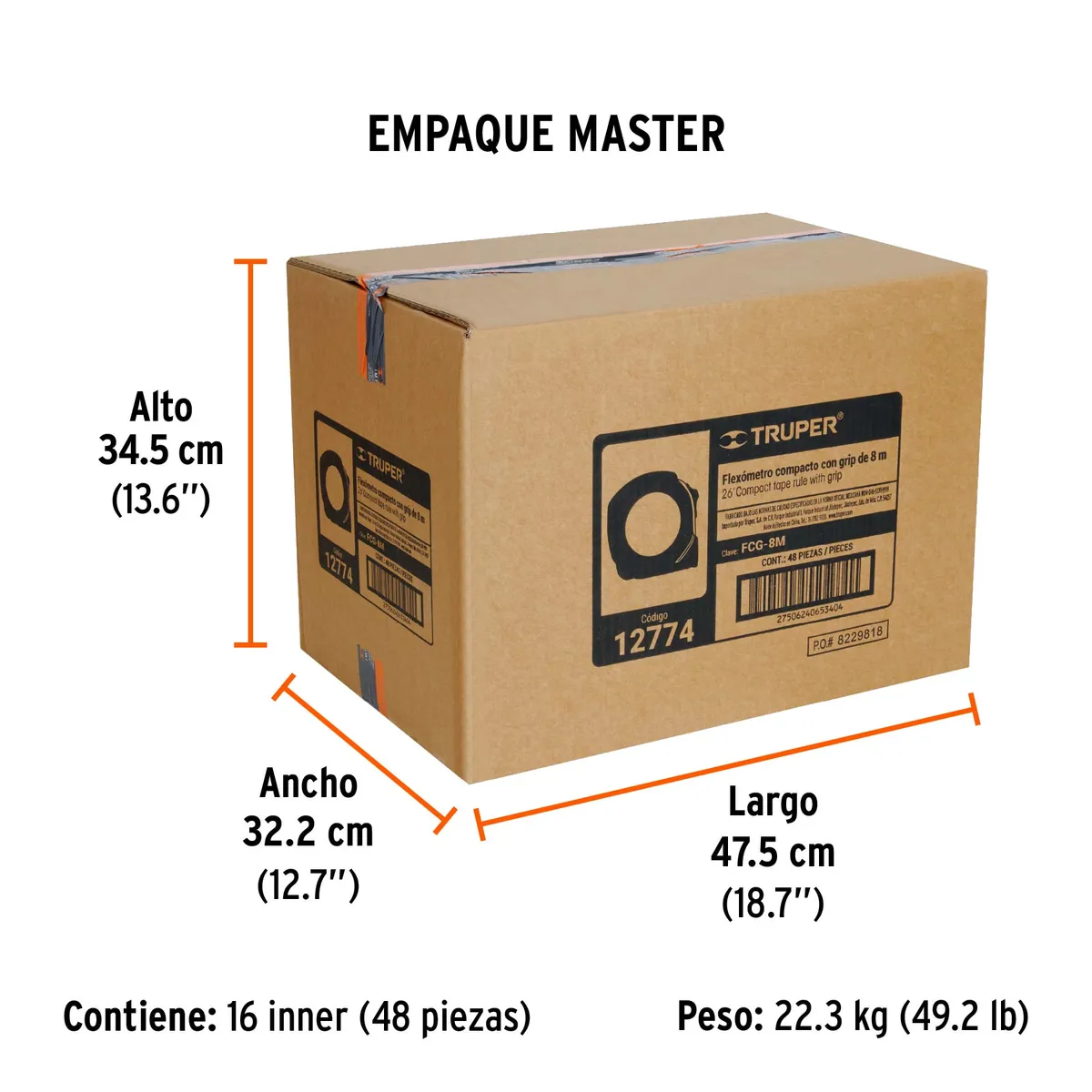 Flexómetro Contra Impactos 8 m Truper FCG-8M - 12774
