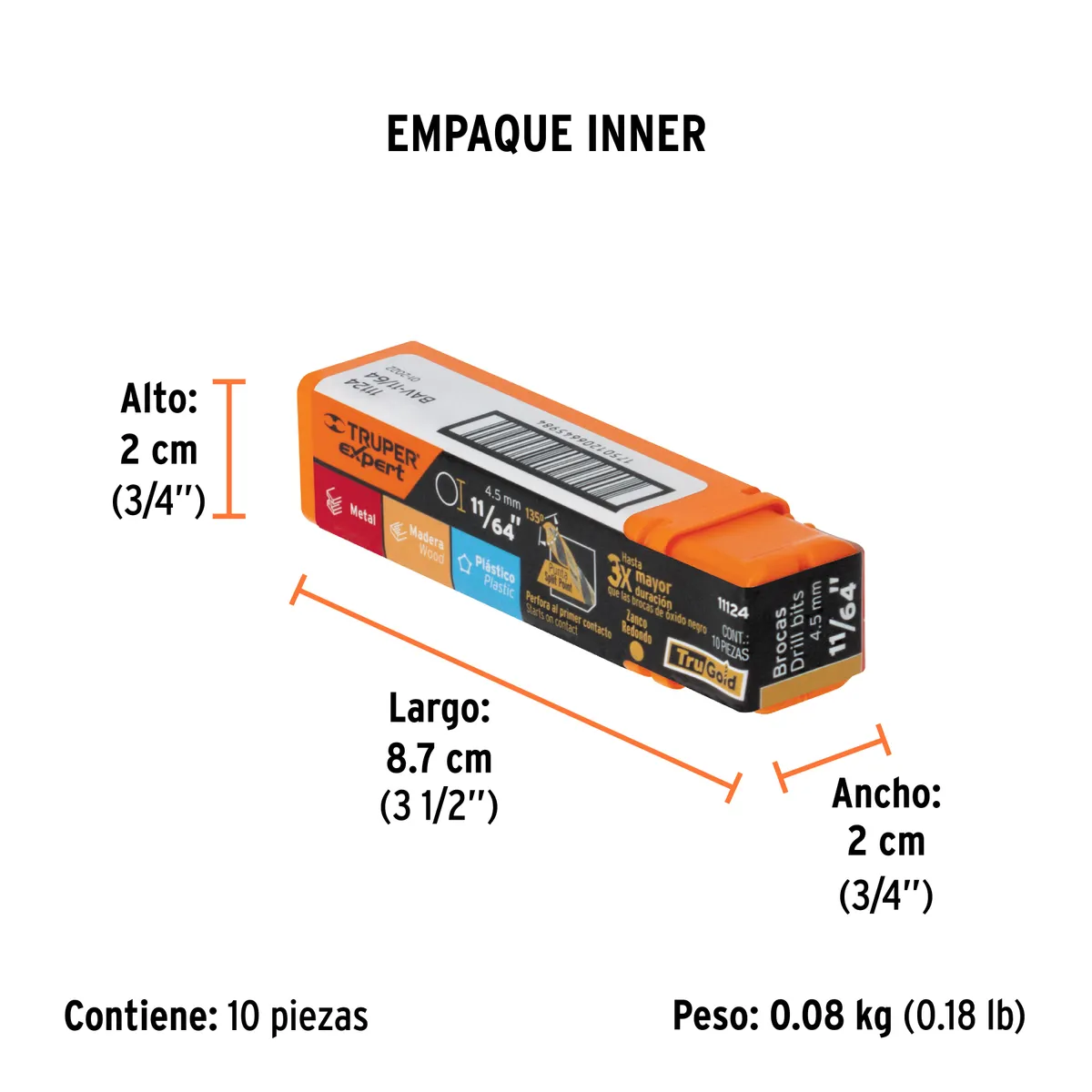Broca HSS 11/64" Trugold para Metal Truper Expert - 11124